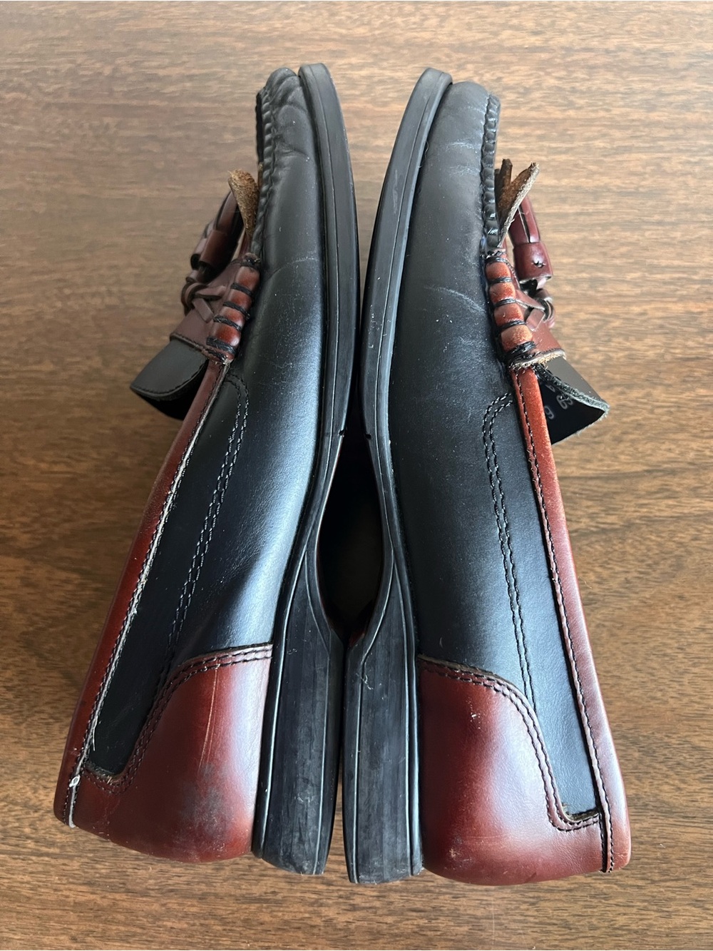 VTG GH Bass Weejuns 6.5M Setta Black Brown Leather Kiltie Tassel Loafers Brazil - Picture 5 of 10